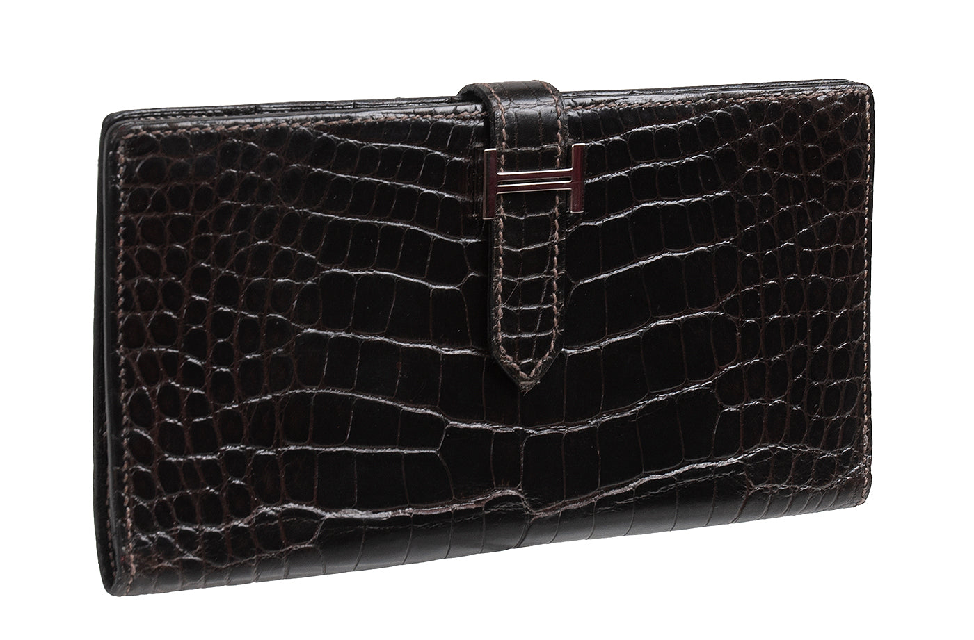 Hermes Bearn Wallet Havane Shiny Crocodile PHW