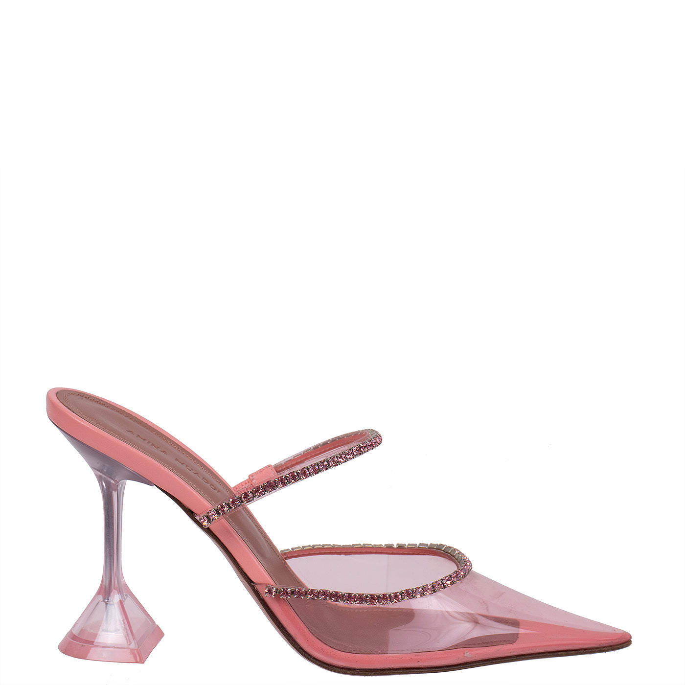 Amina Muaddi Gilda PVC Baby Pink Glass Mules