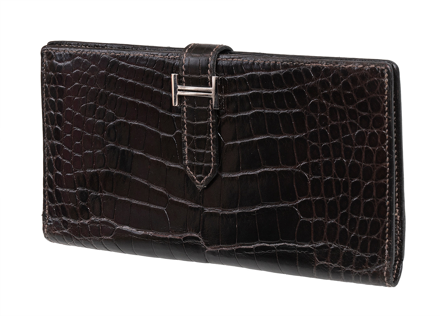 Hermes Bearn Wallet Havane Shiny Crocodile PHW