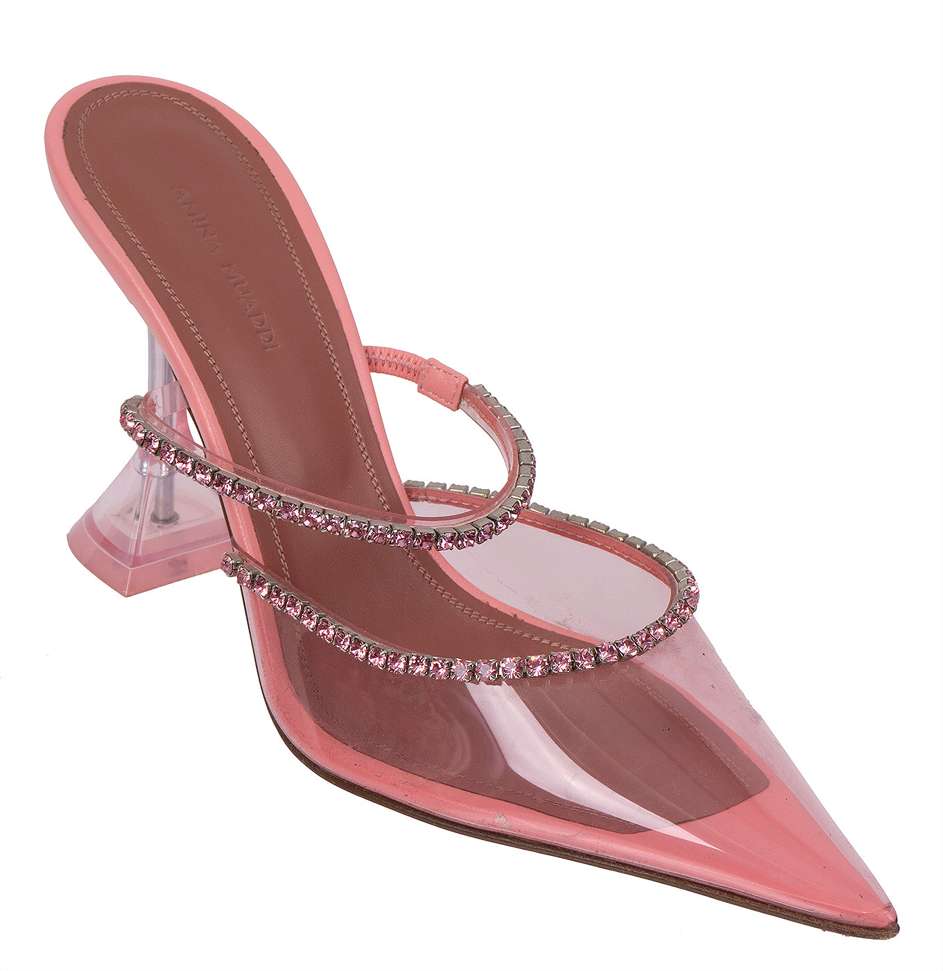 Amina Muaddi Gilda PVC Baby Pink Glass Mules