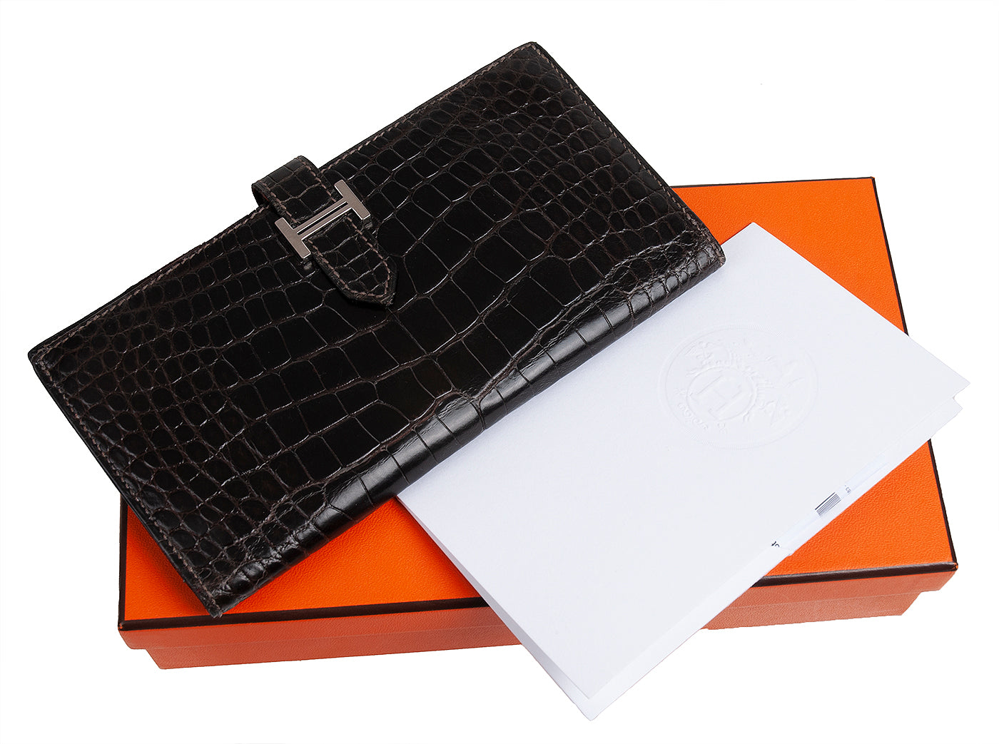 Hermes Bearn Wallet Havane Shiny Crocodile PHW