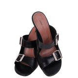 Amina Muaddi Black Millie Leather Slides