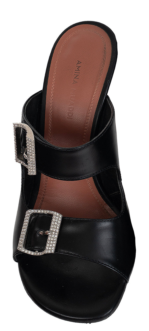 Amina Muaddi Black Millie Leather Slides