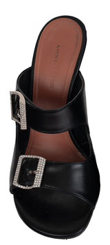 Amina Muaddi Black Millie Leather Slides