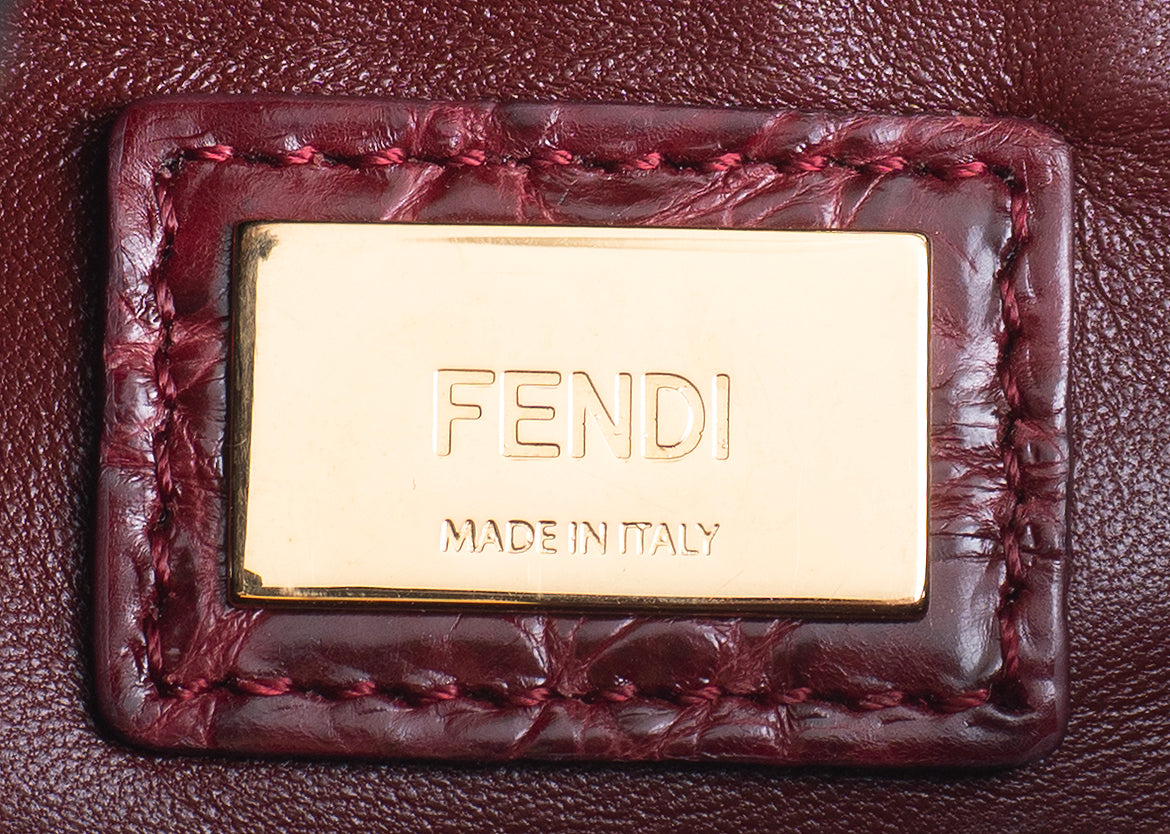 Fendi Mini Peekaboo Burgundy Crocodile Shoulder Bag GHW