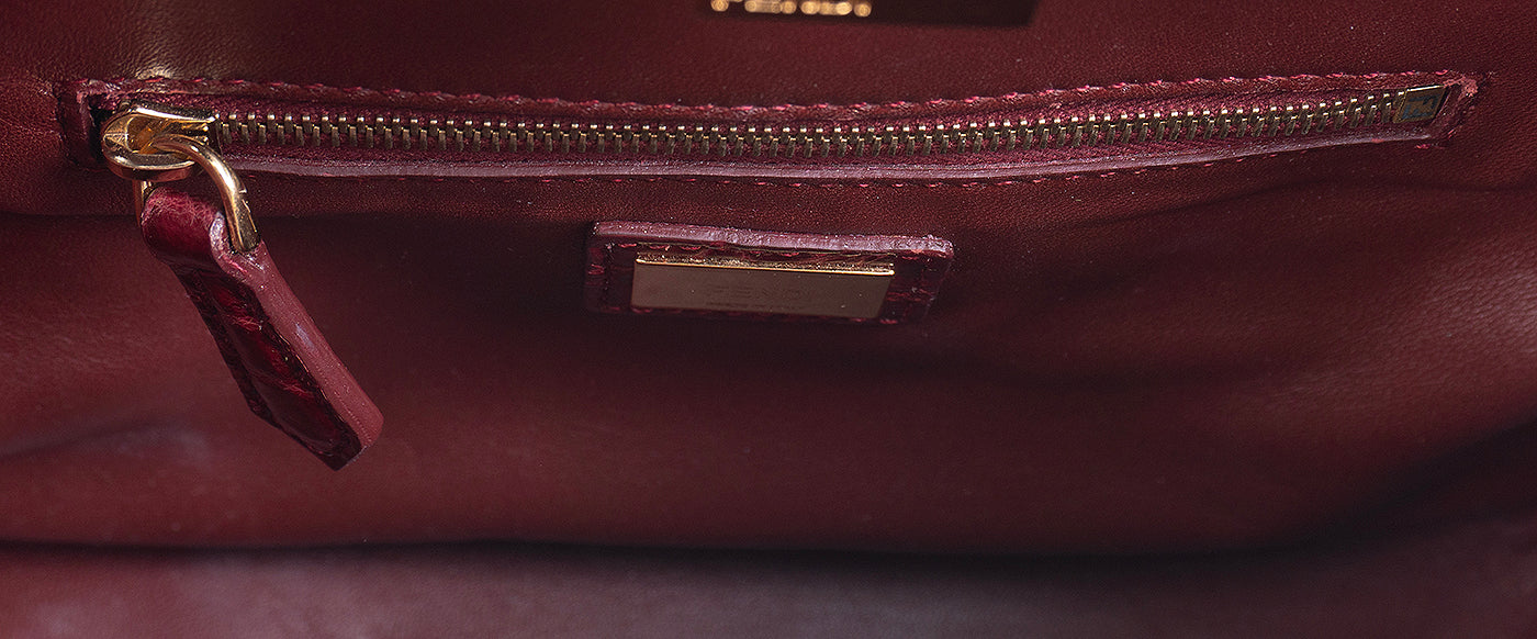 Fendi Mini Peekaboo Burgundy Crocodile Shoulder Bag GHW