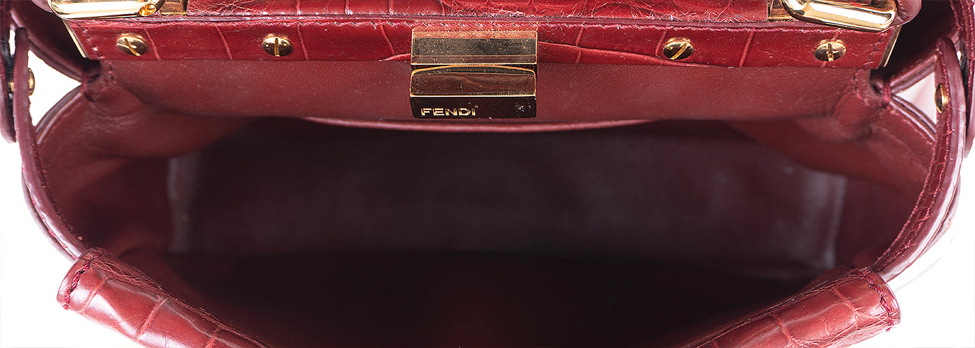 Fendi Mini Peekaboo Burgundy Crocodile Shoulder Bag GHW