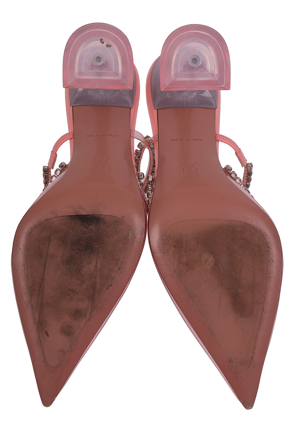 Amina Muaddi Gilda PVC Baby Pink Glass Mules
