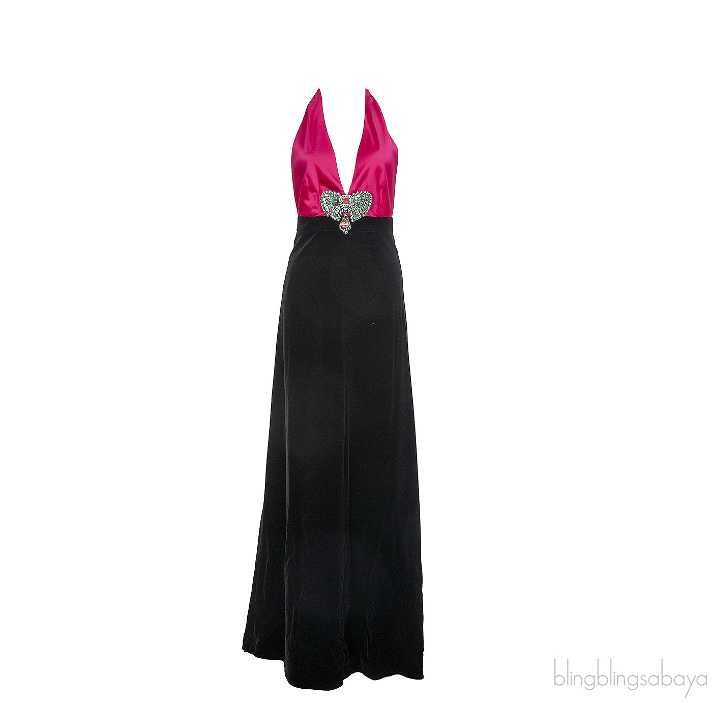Gucci Fuchsia Pink Cotton and Black Velvet Gown