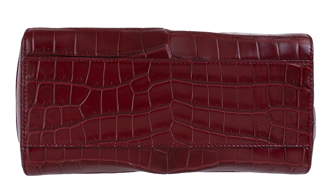 Fendi Mini Peekaboo Burgundy Crocodile Shoulder Bag GHW