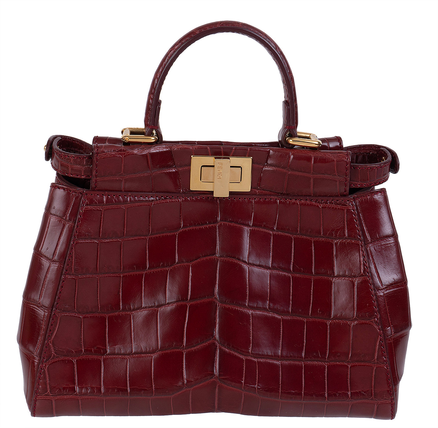 Fendi Mini Peekaboo Burgundy Crocodile Shoulder Bag GHW