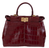 Fendi Mini Peekaboo Burgundy Crocodile Shoulder Bag GHW