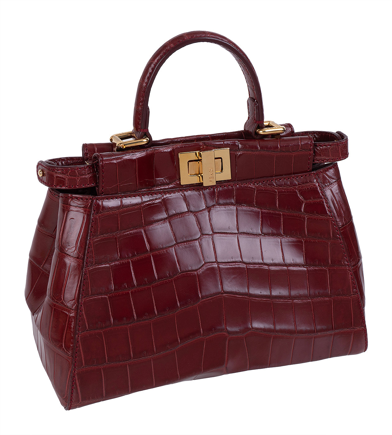 Fendi Mini Peekaboo Burgundy Crocodile Shoulder Bag GHW