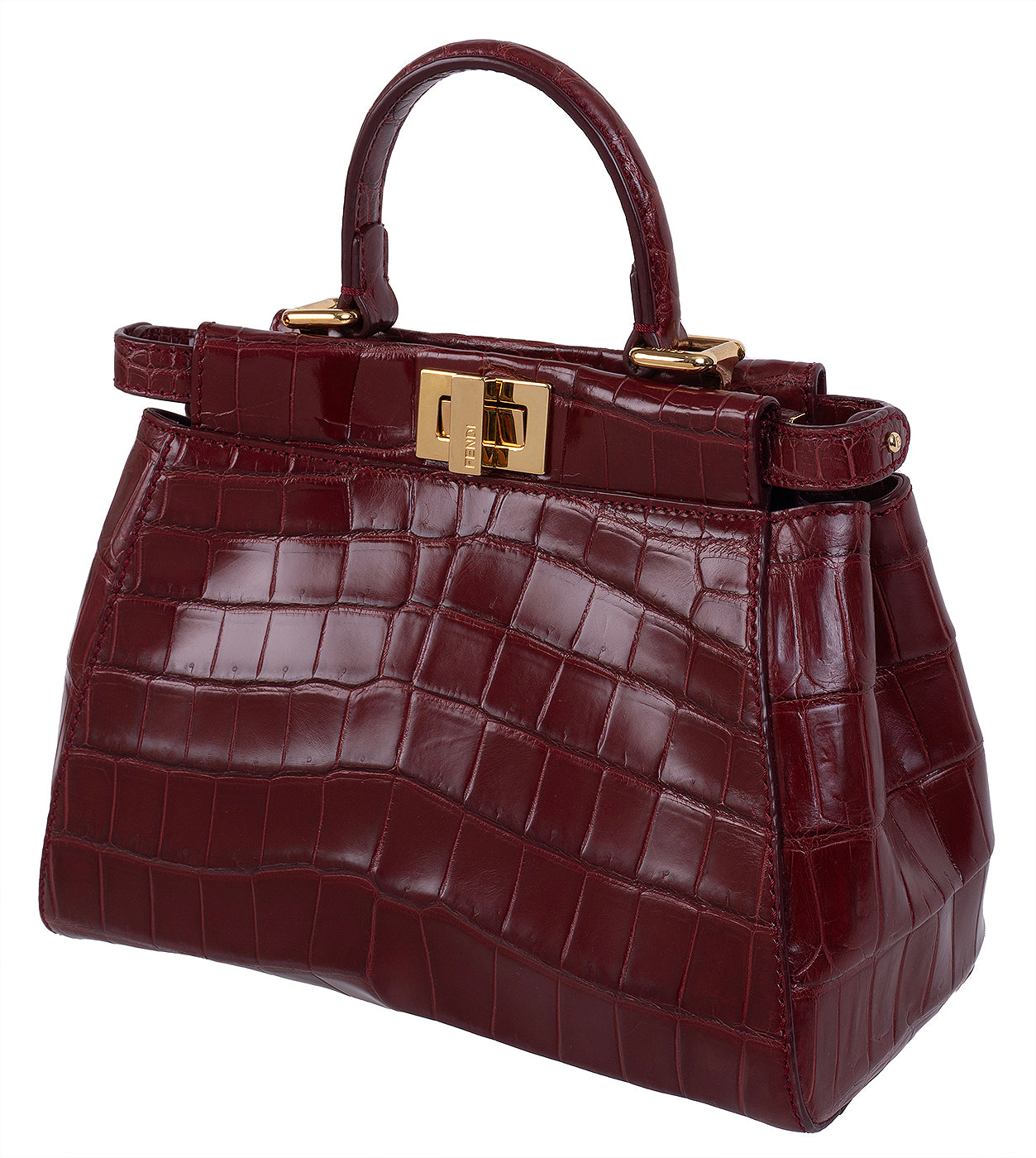 Fendi Mini Peekaboo Burgundy Crocodile Shoulder Bag GHW