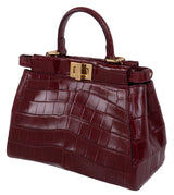 Fendi Mini Peekaboo Burgundy Crocodile Shoulder Bag GHW