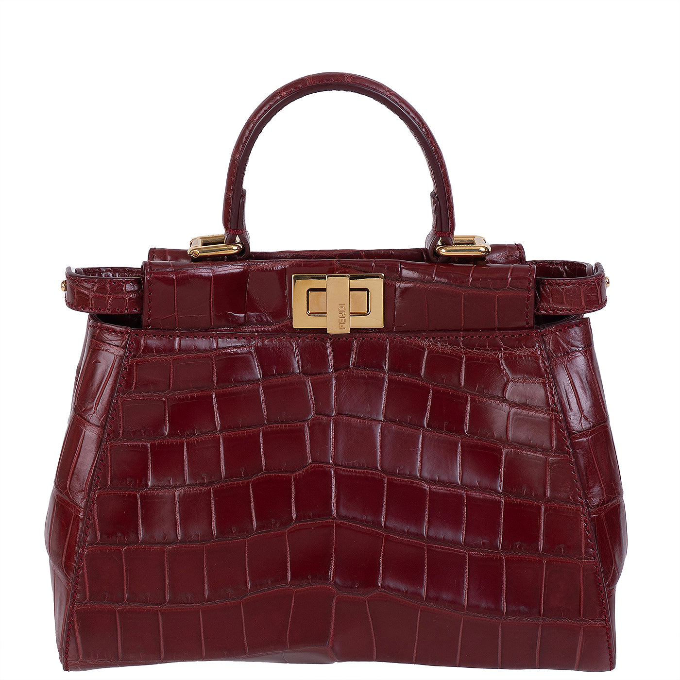 Fendi Mini Peekaboo Burgundy Crocodile Shoulder Bag GHW