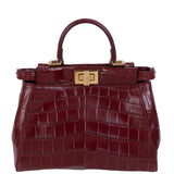 Fendi Mini Peekaboo Burgundy Crocodile Shoulder Bag GHW