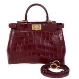 Fendi Mini Peekaboo Burgundy Crocodile Shoulder Bag GHW