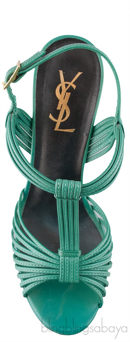 Yves Saint Laurent Green Strappy Slingback Sandals