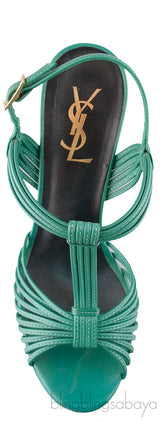 Yves Saint Laurent Green Strappy Slingback Sandals