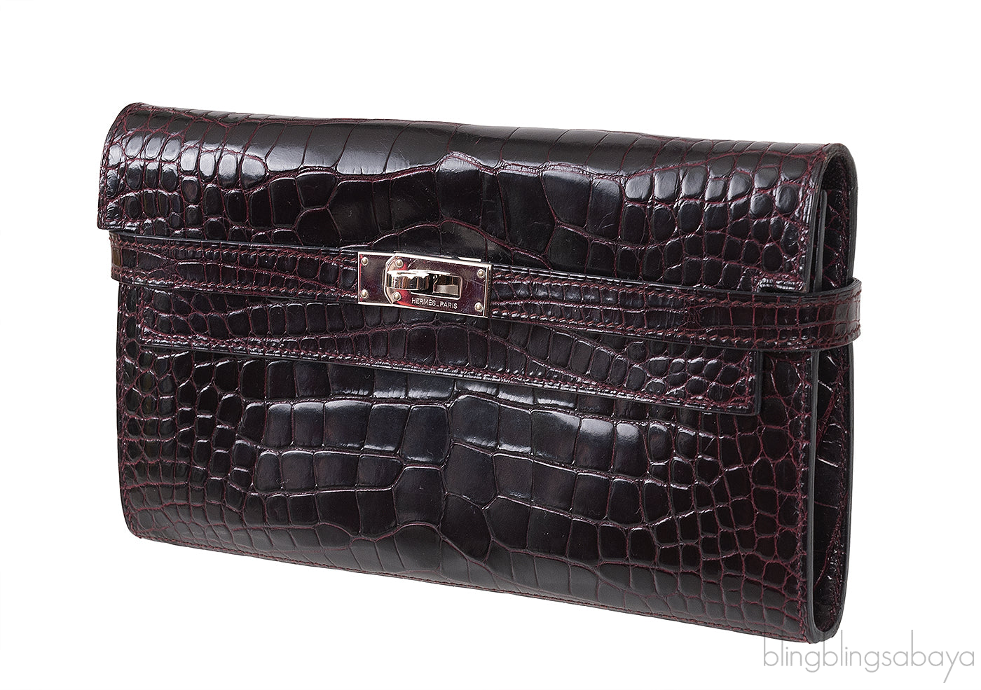 Hermes Kelly Wallet Burgundy Crocodile PHW