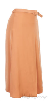 Tan Belted Polyester Skirt