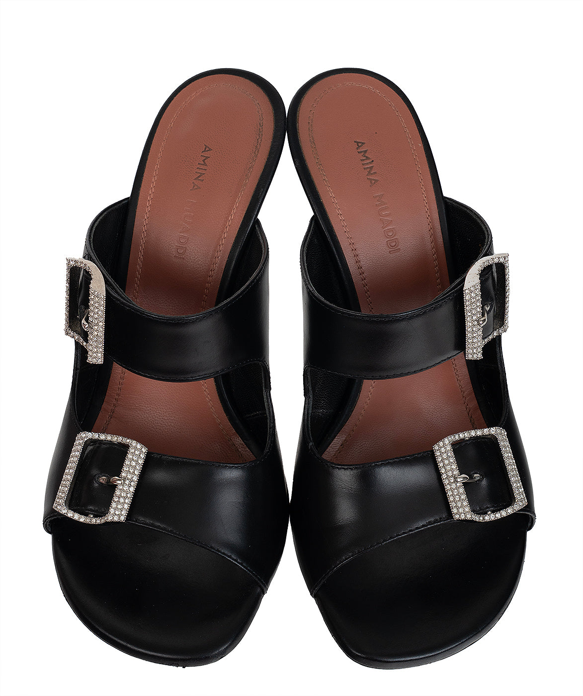 Amina Muaddi Black Millie Leather Slides