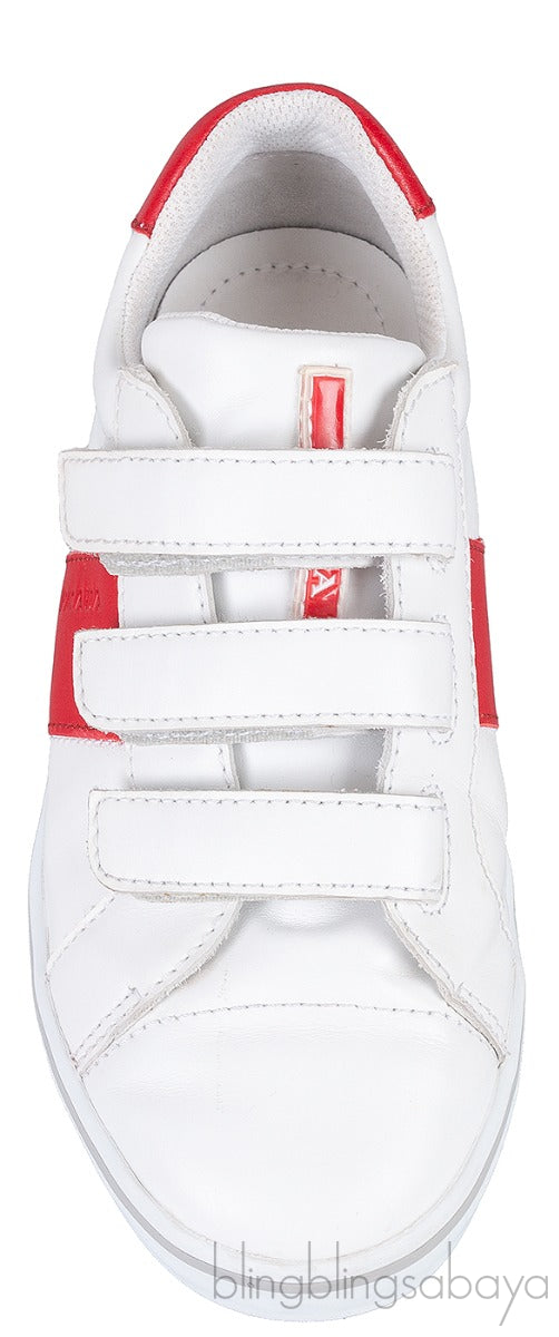 White & Red Velcro Strap Kids Sneaker 32