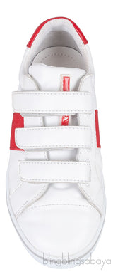 White & Red Velcro Strap Kids Sneaker 32