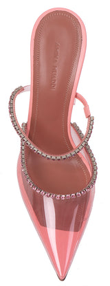 Amina Muaddi Gilda PVC Baby Pink Glass Mules