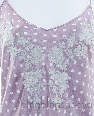 Lilac Polka Dot Satin Chemise