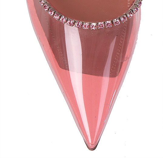 Amina Muaddi Gilda PVC Baby Pink Glass Mules