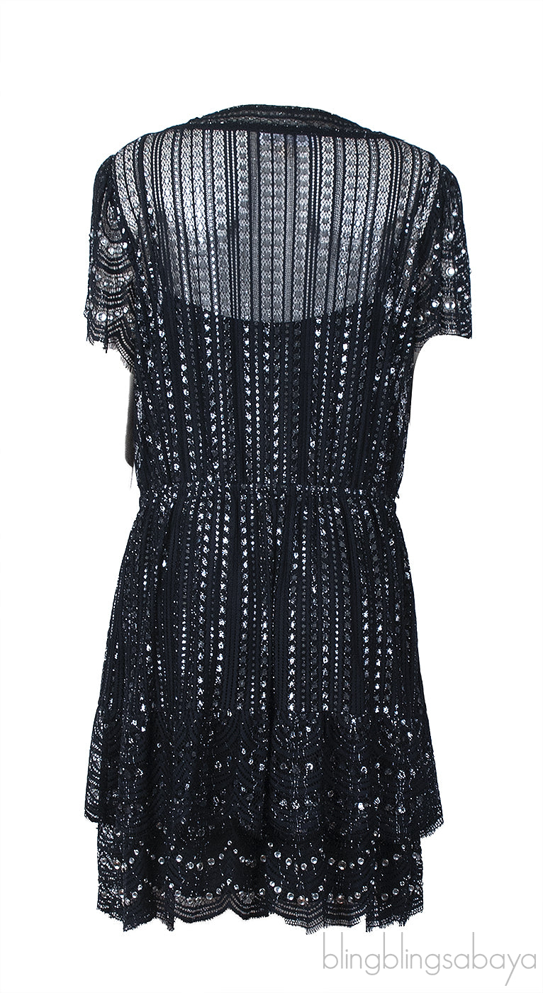 Michael Kors Black Lame Studded Lace Dress