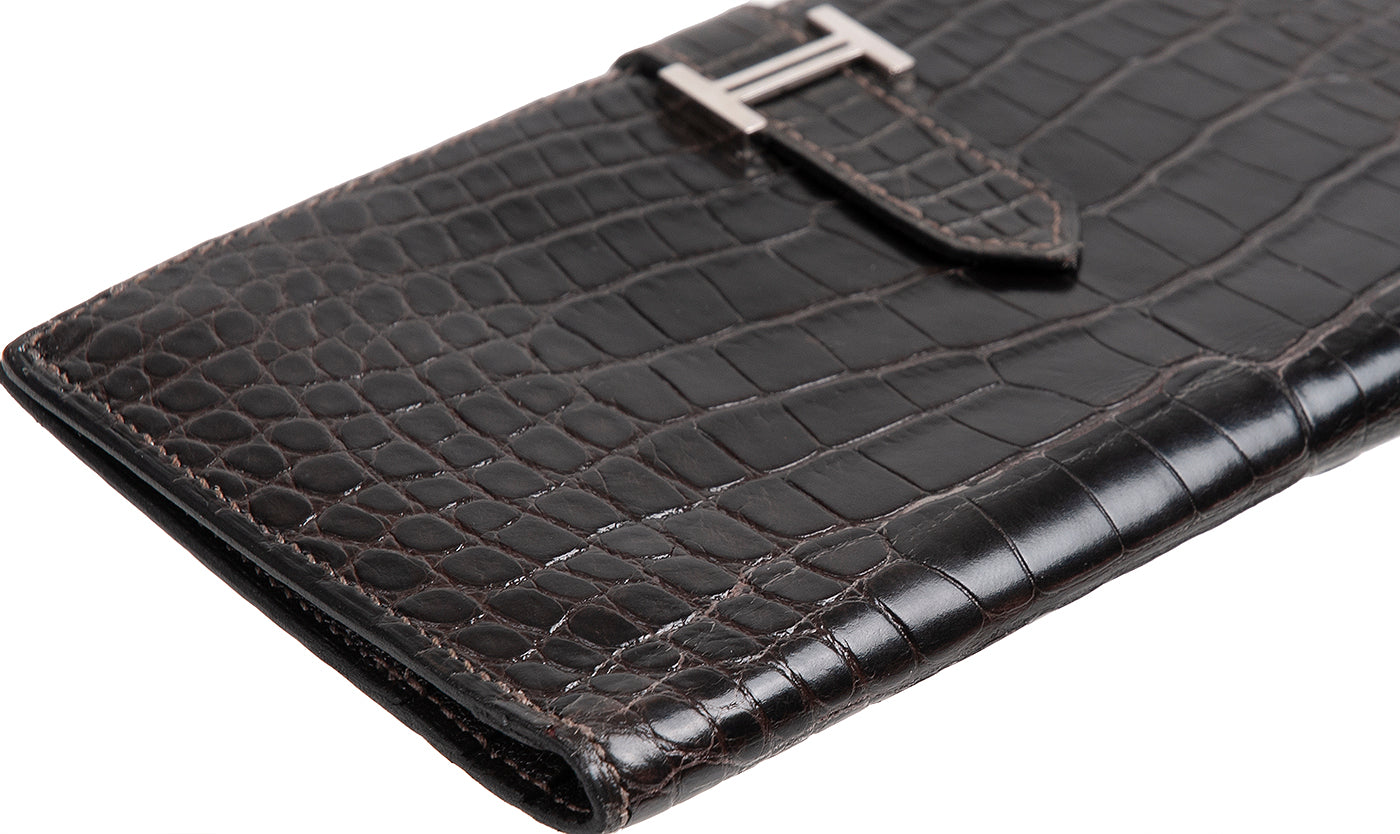 Hermes Bearn Wallet Havane Shiny Crocodile PHW