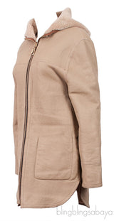 Camel Reversible Leather Hooded Jacket