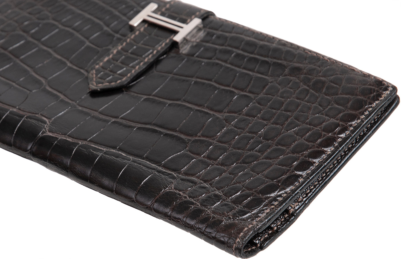 Hermes Bearn Wallet Havane Shiny Crocodile PHW