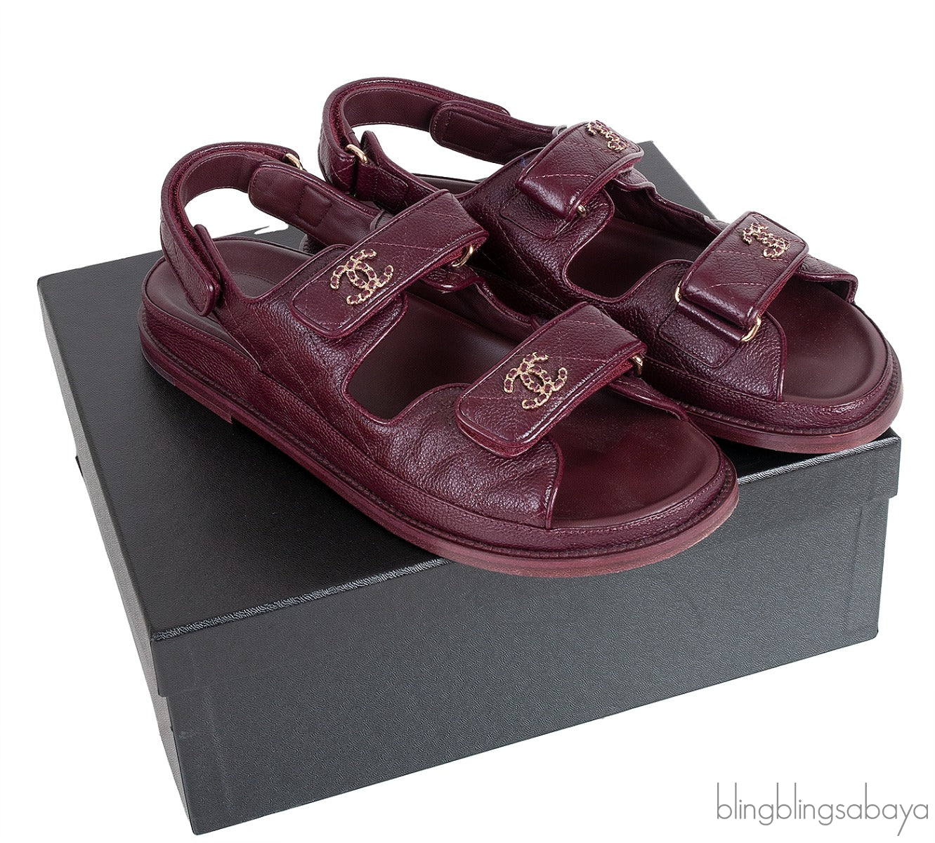 Quilted Leather CC Velcro Burgundy Sandals