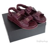 Quilted Leather CC Velcro Burgundy Sandals