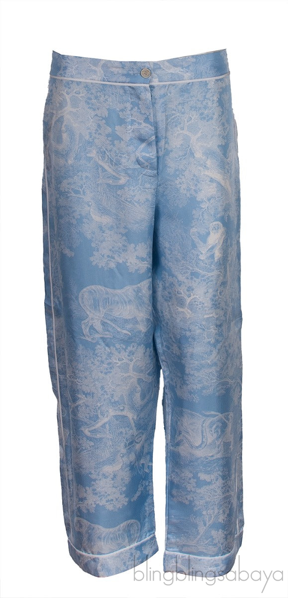 Dior Light Blue Toile De Jouy Motif Silk Trouser