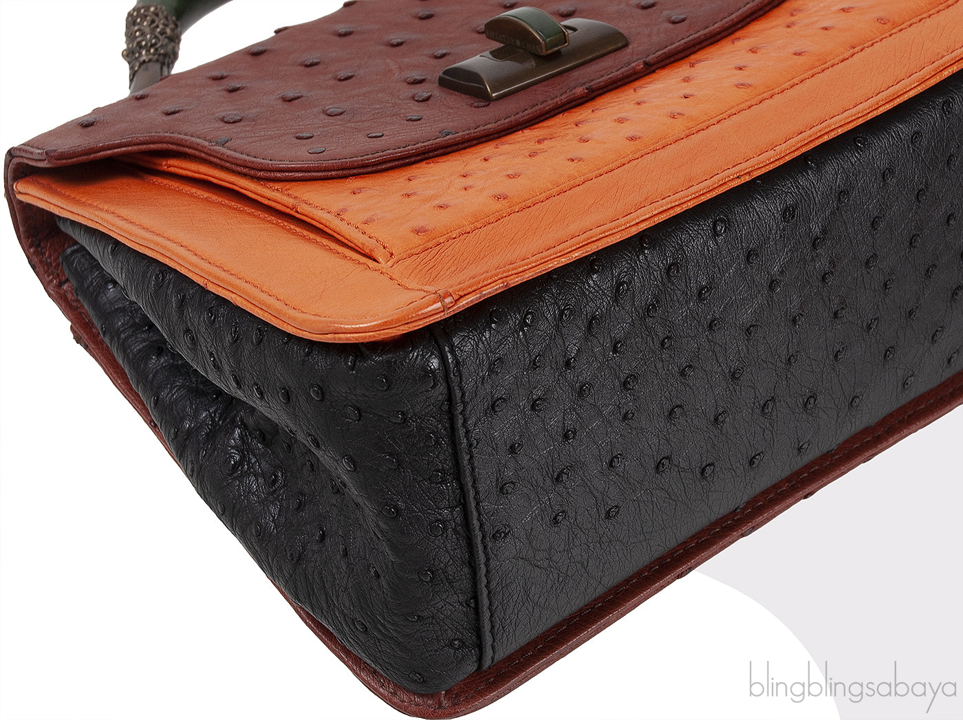 Tri-color Leather Top Handle Bag