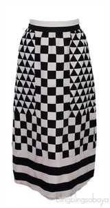 Geometric Checkerboard-Print Midi Skirt