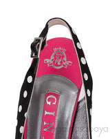 Pink Bow Black Polka-dot Platform Slingback Shoes