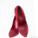 Dolce & Gabbana Red Suede Crystal Heels