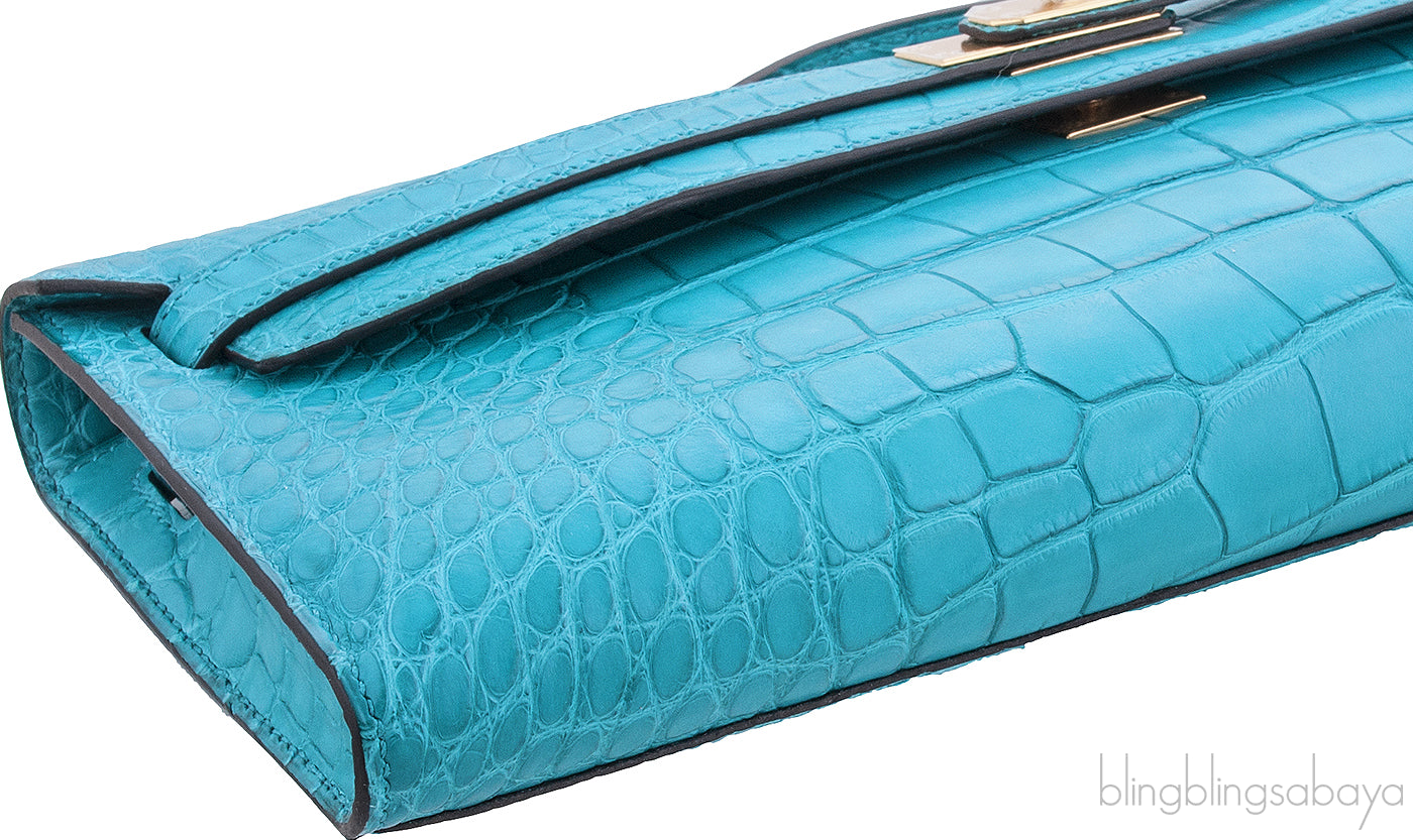 Kelly Cut Alligator Matte Bleu Paon