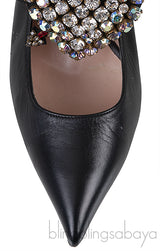 Black Leather Heart Crystal Heels
