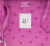 Birkin 35 Ostrich Fuchsia Pink PHW