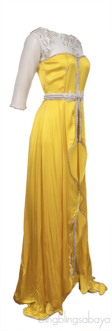 Jalabiya Kaftan Yellow Lace Dress