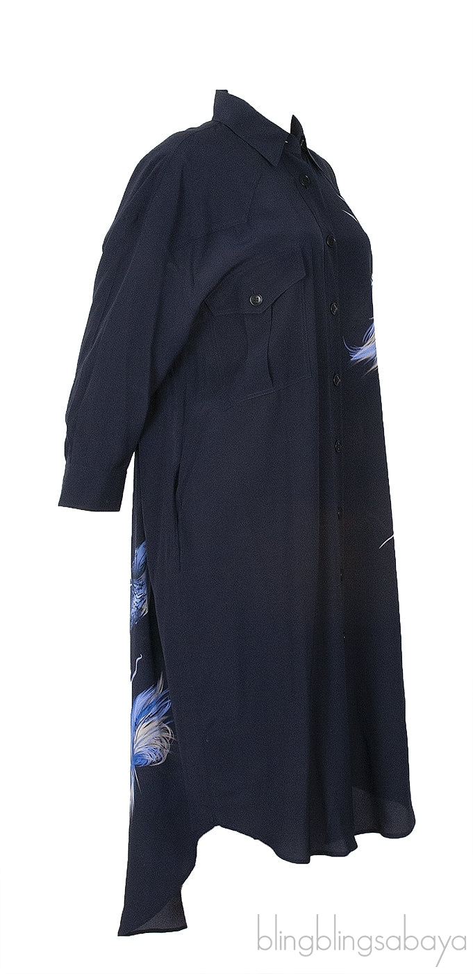 Dark Blue Long Back Shirt Midi Dress