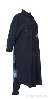 Dark Blue Long Back Shirt Midi Dress