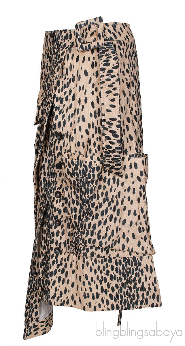 Leopard Print Asymmetric Midi Skirt